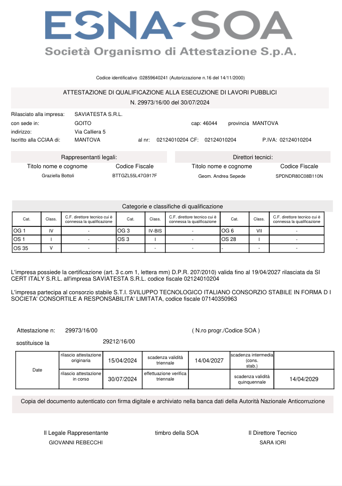 Anteprima del documento Certificato SOA