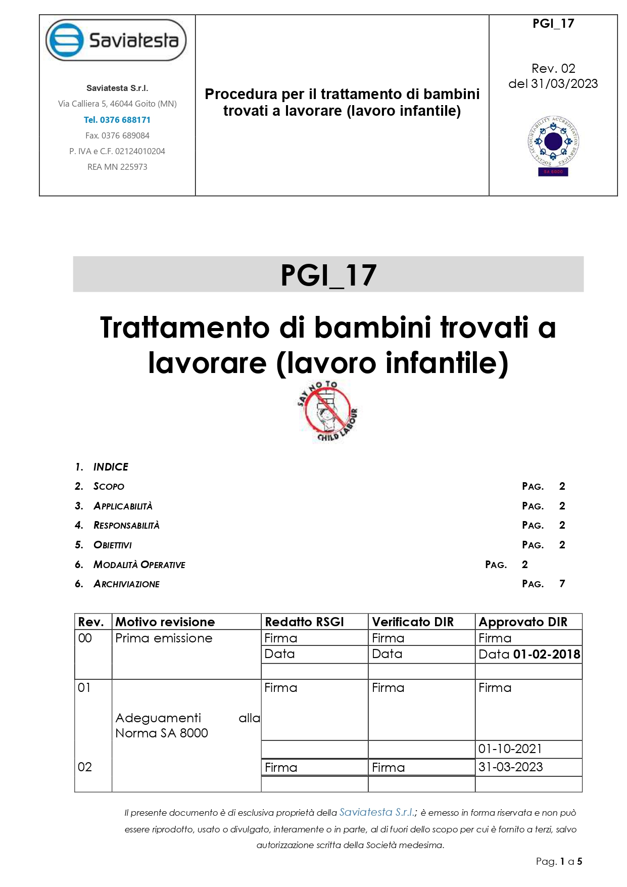 Anteprima del documento Procedura per il trattamento di bambini trovati a lavorare